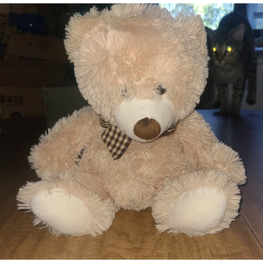 Burton & Burton Plush Bear 10" Stuffed Beige Teddy Bear With Bow Tie